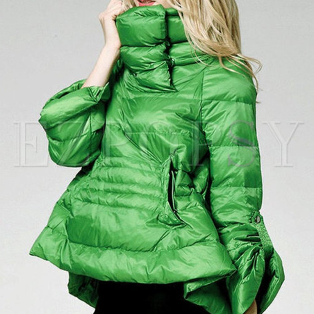 Women's Short Hooded Puffer Jacket light weight Green Down Jacket, XS